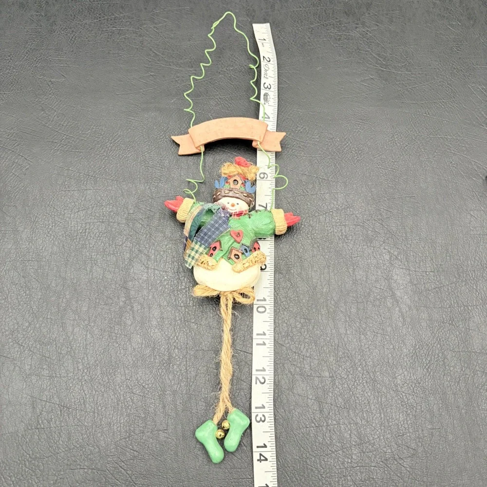 Rustic Snowman Birdhouse Christmas Ornament Dangle Legs Jingle Bells 14 Inch